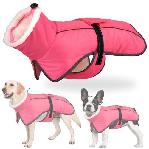 RUYICZB Wasserdichter Hundemantel, Winter Warme Hundejacke Hundebekleidung Für Kleine Mittel Große Hunde Hundepullover Mit Sicheren Reflexstreifen Für Labrador Chihuahua,Rosa,L von RUYICZB