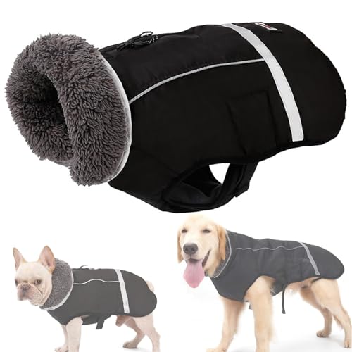 RUYICZB Wasserdichter Winddichter Hundemantel Für Kaltes Wetter, Warme Hundekleidung Hunde Winterweste Jacken Mit Fleece Gefütterte Reflektierend Für Kleine Mittlere Große Hunde,Schwarz,S von RUYICZB