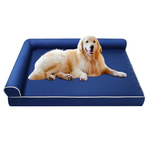 RUYICZB Wasserdichtes orthopädisches Hundesofabett aus Schaumstoff, waschbares weiches Hundebett mit abnehmbarem Bezug und seitlichem Nackenkissen, langlebiges Haustierbett,Blau,100x80x17cm von RUYICZB