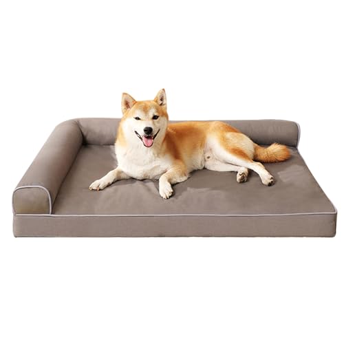 RUYICZB Wasserdichtes orthopädisches Hundesofabett aus Schaumstoff, waschbares weiches Hundebett mit abnehmbarem Bezug und seitlichem Nackenkissen, langlebiges Haustierbett,Grau,100x80x17cm von RUYICZB