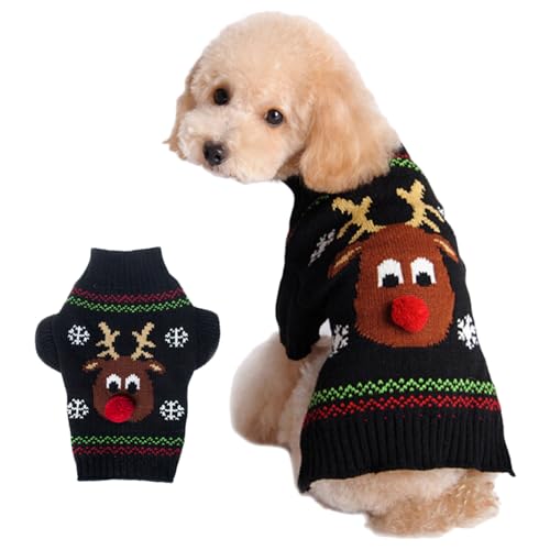 RUYICZB Weihnachten Hundepullover Für Hunde Mädchen Jungen, Haustier Gestrickt Pullover Pullover, Herbst Hundekleidung Warme Welpen Kleidung Urlaub Rollkragenpullover,Black Deer,L von RUYICZB