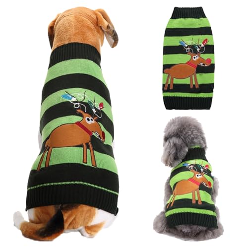 RUYICZB Weihnachten Hundepullover Für Hunde Mädchen Jungen, Haustier Gestrickt Pullover Pullover, Herbst Hundekleidung Warme Welpen Kleidung Urlaub Rollkragenpullover,Black Green,XS von RUYICZB