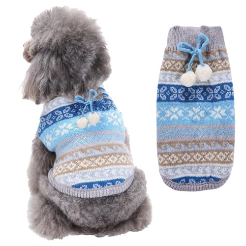 RUYICZB Weihnachten Hundepullover Für Hunde Mädchen Jungen, Haustier Gestrickt Pullover Pullover, Herbst Hundekleidung Warme Welpen Kleidung Urlaub Rollkragenpullover,Blau,M von RUYICZB