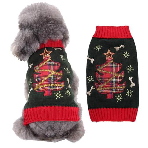 RUYICZB Weihnachten Hundepullover Für Hunde Mädchen Jungen, Haustier Gestrickt Pullover Pullover, Herbst Hundekleidung Warme Welpen Kleidung Urlaub Rollkragenpullover,Christmas Tree,L von RUYICZB