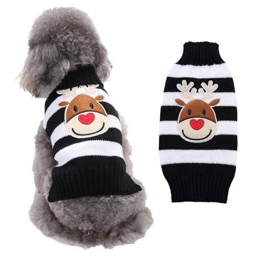 RUYICZB Weihnachten Hundepullover Für Hunde Mädchen Jungen, Haustier Gestrickt Pullover Pullover, Herbst Hundekleidung Warme Welpen Kleidung Urlaub Rollkragenpullover,Deer Black,XXL von RUYICZB