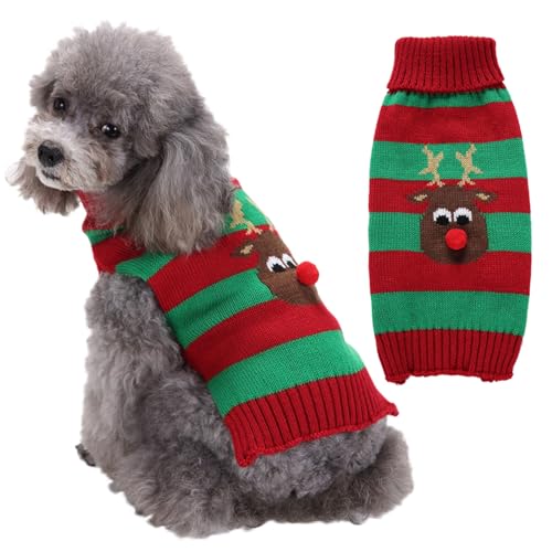 RUYICZB Weihnachten Hundepullover Für Hunde Mädchen Jungen, Haustier Gestrickt Pullover Pullover, Herbst Hundekleidung Warme Welpen Kleidung Urlaub Rollkragenpullover,Deer Green,L von RUYICZB