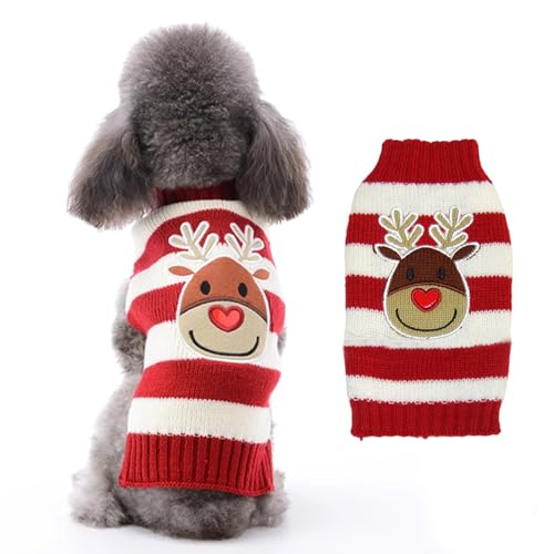 RUYICZB Weihnachten Hundepullover Für Hunde Mädchen Jungen, Haustier Gestrickt Pullover Pullover, Herbst Hundekleidung Warme Welpen Kleidung Urlaub Rollkragenpullover,Deer red,M von RUYICZB