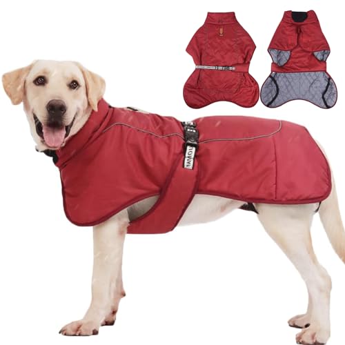 RUYICZB Winter Hundejacke Warmer Hundemantel Verstellbare Hunde Bekleidung Winddichter Reflektierende Hundeweste Mit D-Ring Wintermantel Outfit Für Mittlere Große Hunde Draussen,Rot,3XL von RUYICZB