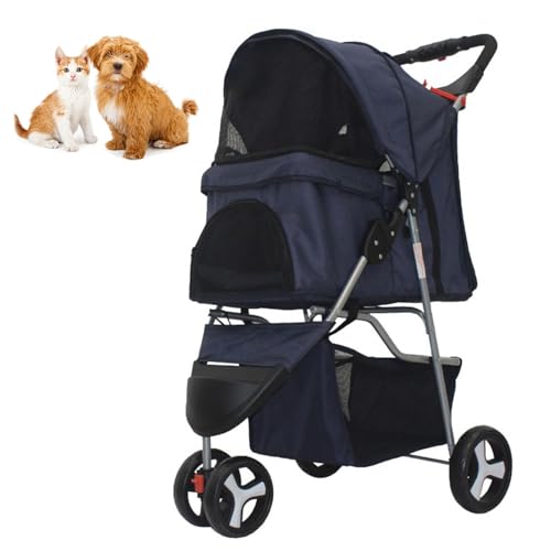 RUYICZB Zusammenklappbarer Reise Kinderwagen, Katzen-/Hundekäfig Kinderwagen mit atmungsaktivem und sichtbarem Netz, Leichter Haustierkinderwagen für kleine Hunde und Katzen,Blau von RUYICZB