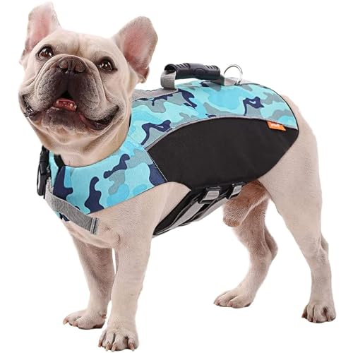 Sportstil Schwimmweste Für Hunde Mit Hervorragendem Auftrieb Und Griff Einstellbar & Langlebig Schwimmweste Haustier Lebensretter Welpen Badeanzüge Für Strand,Blau,XL von RUYICZB