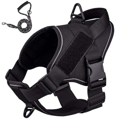 Taktisches Hundegeschirr, Hunde Brustgeschirr Hundeweste Für Große/Mittlere Hunde No Pull Sicherheitsgeschirr Mit 1 Komfortgriff Und 2 D-Ring Atmungsaktiv Hundeharness,Schwarz,XL von RUYICZB