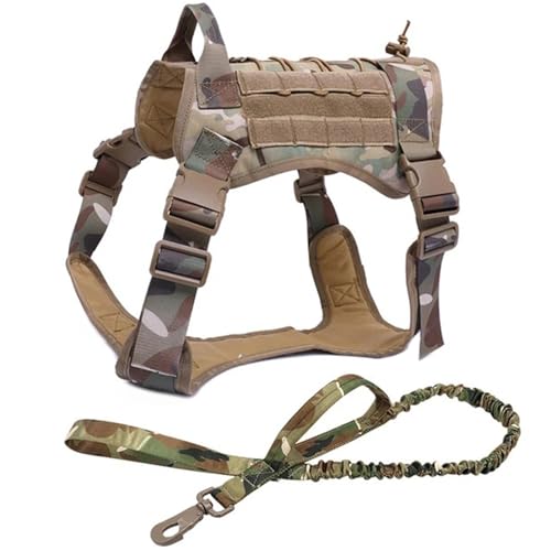 Taktisches Hundegeschirr, No Pull Sicherheitsgeschirr Einstellbar Hund Weste Brustgeschirr Hundeharness Molle-Panels Für Große/Mittlere Hunde Wandern, Spazierengehen, Training,Camo,L von RUYICZB