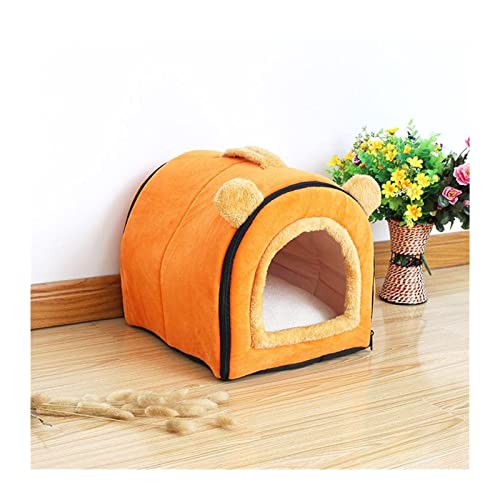 RVIFY Haustierbett Bow Design Welpen Winterbett Haus Zwinger Fleece weiches Nest für kleine mittelgroße Hunde Haus für Katze Hundebett(Yellow,S) von RVIFY