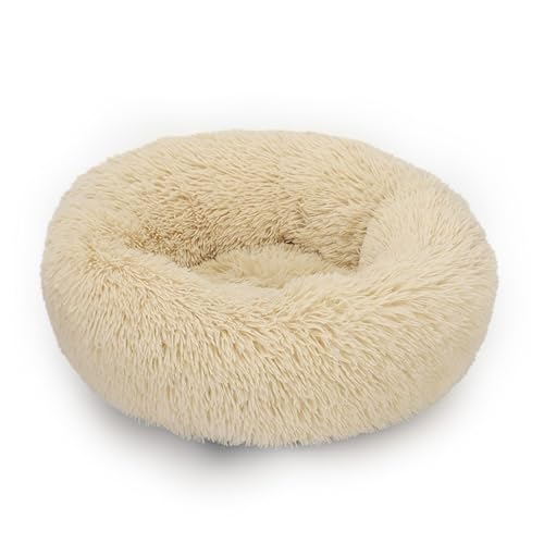 RVIFY Haustierbett Hundebett, beruhigendes Katzenbett, Haustierhütte, weiches, Flauschiges Kissen, Schlafsack, Matte für große Hunde Hundebett(Apricot,XL Diameter 80cm) von RVIFY