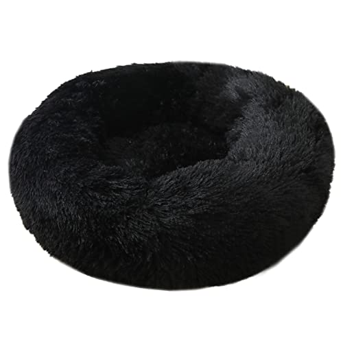 RVIFY Haustierbett Hundebett, beruhigendes Katzenbett, Haustierhütte, weiches, Flauschiges Kissen, Schlafsack, Matte für große Hunde Hundebett(Black,L Diameter 70cm) von RVIFY