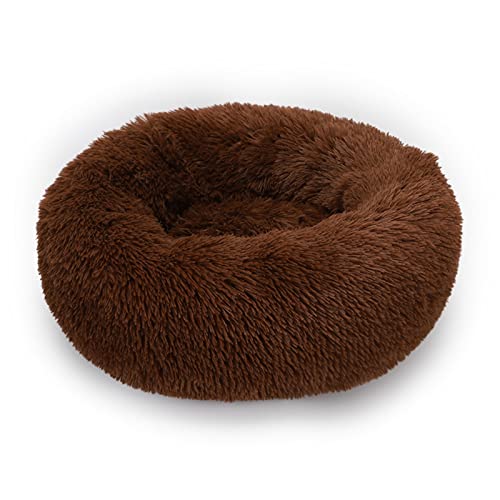 RVIFY Haustierbett Hundebett, beruhigendes Katzenbett, Haustierhütte, weiches, Flauschiges Kissen, Schlafsack, Matte für große Hunde Hundebett(Coffee,XS Diameter 40cm) von RVIFY