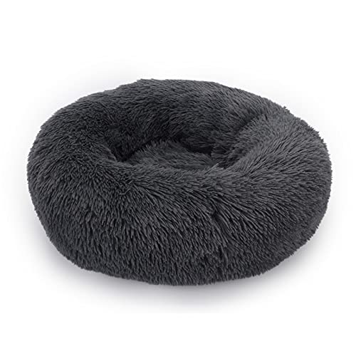 RVIFY Haustierbett Hundebett, beruhigendes Katzenbett, Haustierhütte, weiches, Flauschiges Kissen, Schlafsack, Matte für große Hunde Hundebett(Dark Gray,M Diameter 60cm) von RVIFY