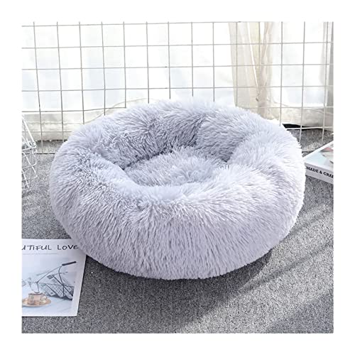 RVIFY Haustierbett Hundebett, beruhigendes Katzenbett, Haustierhütte, weiches, Flauschiges Kissen, Schlafsack, Matte für große Hunde Hundebett(Light Gray,L Diameter 70cm) von RVIFY