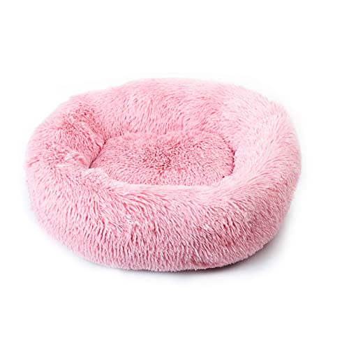 RVIFY Haustierbett Hundebett, beruhigendes Katzenbett, Haustierhütte, weiches, Flauschiges Kissen, Schlafsack, Matte für große Hunde Hundebett(Light-pink,L Diameter 70cm) von RVIFY