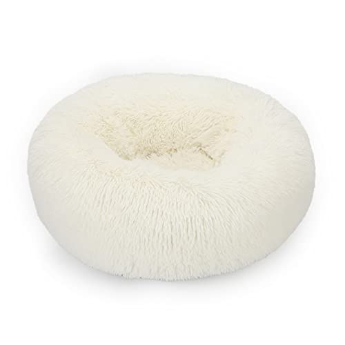 RVIFY Haustierbett Hundebett, beruhigendes Katzenbett, Haustierhütte, weiches, Flauschiges Kissen, Schlafsack, Matte für große Hunde Hundebett(White,M Diameter 60cm) von RVIFY