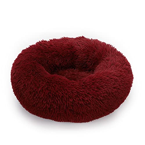 RVIFY Haustierbett Hundebett, beruhigendes Katzenbett, Haustierhütte, weiches, Flauschiges Kissen, Schlafsack, Matte für große Hunde Hundebett(Wine red,XXL Diameter 100cm) von RVIFY