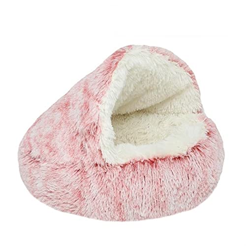 RVIFY Haustierbett Hundebett, rundes Kissen, Katzenhaus, 2 in 1, Warmer Katzenkorb, Schlafsack, halb geschlossene Tasche für Welpen, kleine Katzen Hundebett(Pink Plush,40CM) von RVIFY