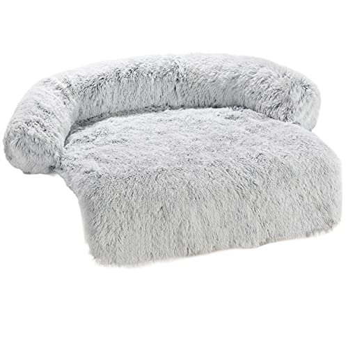 RVIFY Haustierbett Hundebettmatte Abdeckung für Sofa, Flauschige Hundebetten, Kissen, Hundebett, Sitz, Auto, Haustierdecke Hundebett(White Gray,L) von RVIFY