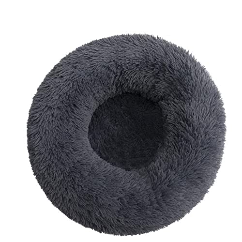 RVIFY Haustierbett Langes Plüsch-superweiches Schlafsofa, waschbares, buntes, rundes Bett, Winter, warme Hunde- und Katzenschlafmatte Hundebett(Dark Grey,30CM) von RVIFY