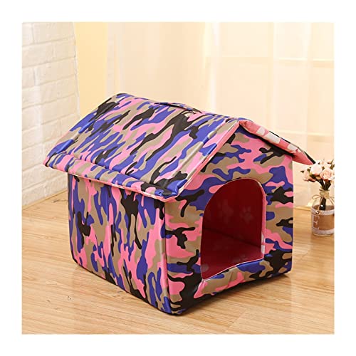 RVIFY Haustierbett Warmes und wasserdichtes Haus für Katzen und Hunde im Freien, Haustiervillen, faltbar und waschbar Hundebett(Rainbow Colors,M 38x35x38CM) von RVIFY