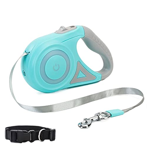 Schleppleine für Hunde Einziehbare Hundeleine für Hunde und Katzen mit Taschenlampe Automatische Nylon-Hundeführleine Hundeleine zum Trainieren(Green 5m,L Collar) von RVIFY