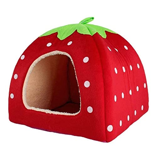 Pet Nest,Pet Accessories,Foldable Cashmere Warm Dog Cat Bed Lovely Strawberry Soft Pet House von RVUEM