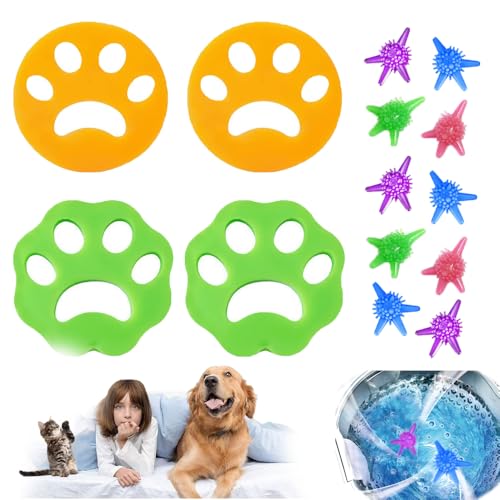 RXKFIGX 4 Stücke Tierhaarentferner Waschmaschine 10 pcs Wäscherei Bälle Wiederverwendbarer Katzenhaarentferner Hundehaare Waschmaschine Silikon Haarfänger Entfernt Fell in Trockner und Waschmaschine von RXKFIGX