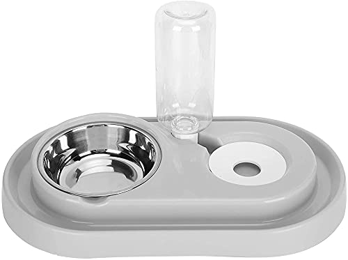 RXL Pet supplies Automatischer Wasserspender, Doppelnapf, automatische Futterspender, Haustier-Futternapf mit automatischem Wasserbecher, für den Haushalt, Rosa (Farbe: Grau) von RXL