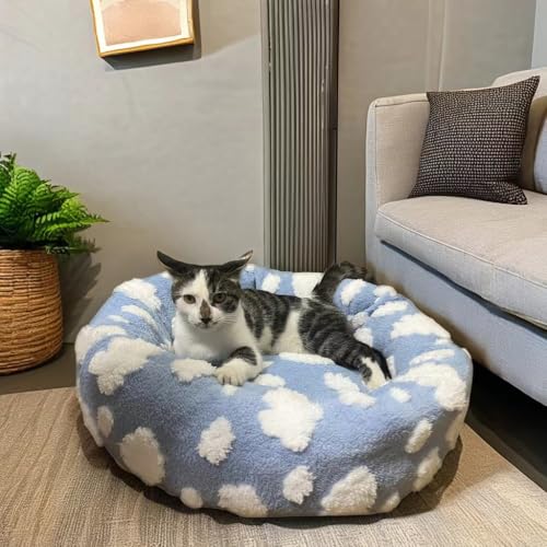 Katzenbetten für Hauskatzen – rundes Katzenbett, Donut-Hundebett, beruhigendes Haustierbett, niedlich, modernes Bett mit Jacquard-Plüsch, rutschfester Unterseite, 50,8 cm, Blau (XS (50,8 x 50,8 x 15,2 von RXQNN