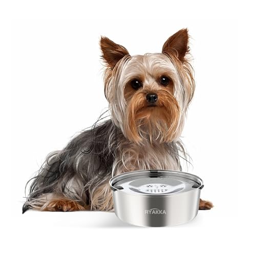 Water Bowl for Dogs Without Drooling,1 Litre No Spill Drinking Bowl, Leak-Proof Water Bowl with Stainless Steel Floating Cover for Pets von RYAKKA