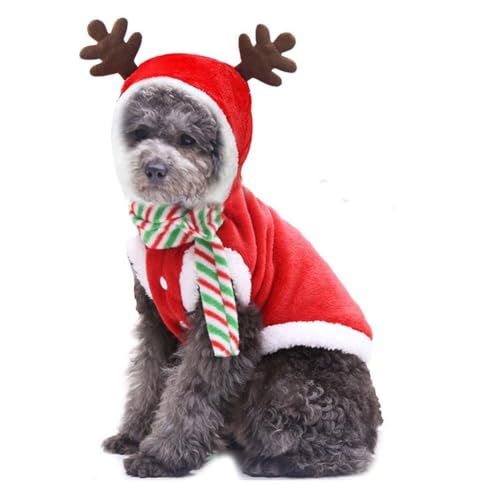 RYGRZJ Weihnachtskleidung für Haustiere, für kaltes Wetter, Welpen, Weihnachtsmann, Rentier, Outfit, Winter-Kapuzenpullover, warme Weste, Kleidung, Overall für kleine, mittelgroße Hunde und Katzen, von RYGRZJ