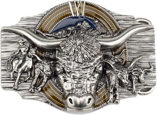 Gürtelschnallen for Herren, Gürtelschnallenersatz, Gürtelschnallen im Western-Cowboy-Stil, 1 Stück, Gürtelschnalle mit Bisonkopf, Retro-Schnalle im Western-Cowboy-Stil for 3,8 cm breite Gürtel(Silver) von RYRYR