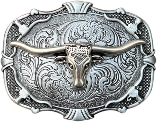 Gürtelschnallen for Herren, Gürtelschnallenersatz, Gürtelschnallen im Western-Cowboy-Stil, 1 Stück, Western-Cowboy-Gürtelschnallen for Herren, Rodeo, goldener Stierkopf, Metalllegierung, Bundknopf(Sil von RYRYR