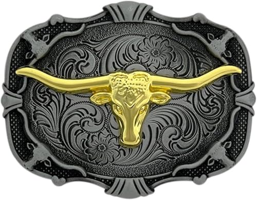 Gürtelschnallen for Herren, Gürtelschnallenersatz, Gürtelschnallen im Western-Cowboy-Stil, 1 Stück, Western-Cowboy-Gürtelschnallen for Herren, Rodeo, goldener Stierkopf, Metalllegierung, Bundknopf(Bla von RYRYR