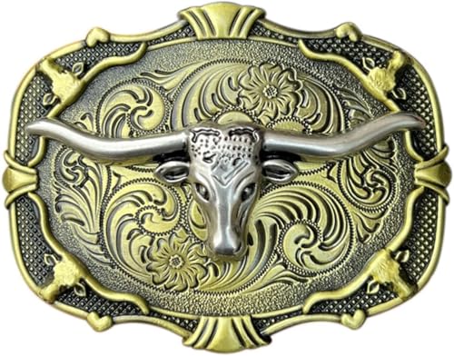 Gürtelschnallen for Herren, Gürtelschnallenersatz, Gürtelschnallen im Western-Cowboy-Stil, 1 Stück, Western-Cowboy-Gürtelschnallen for Herren, Rodeo, goldener Stierkopf, Metalllegierung, Bundknopf(Gol von RYRYR