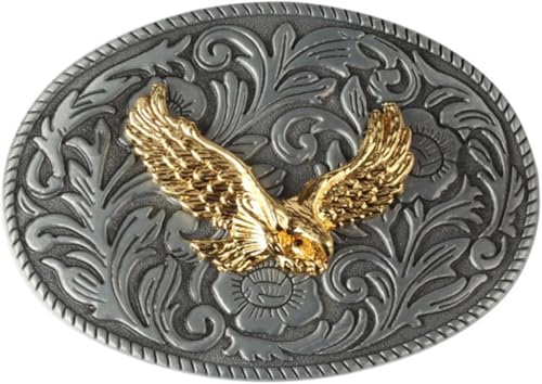 Gürtelschnallen for Herren, Gürtelschnallenersatz, Western-Cowboy-Gürtelschnallen, 1 Stück, Gürtelschnalle im chinesischen Tang-Dynastie-Stil, Hof-Retro-Adler-Muster(Gold) von RYRYR