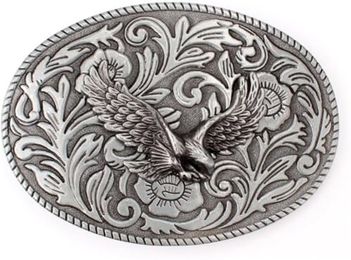 Gürtelschnallen for Herren, Gürtelschnallenersatz, Western-Cowboy-Gürtelschnallen, 1 Stück, Gürtelschnalle im chinesischen Tang-Dynastie-Stil, Hof-Retro-Adler-Muster(Silver) von RYRYR