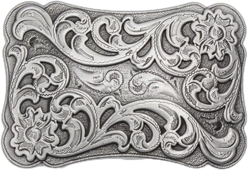 Gürtelschnallen for Herren, Gürtelschnallenersatz, Western-Cowboy-Gürtelschnallen, 1 Stück, Tang-Dynastie, Retro-Gürtelschnalle im Pflanzenmuster(Silver) von RYRYR