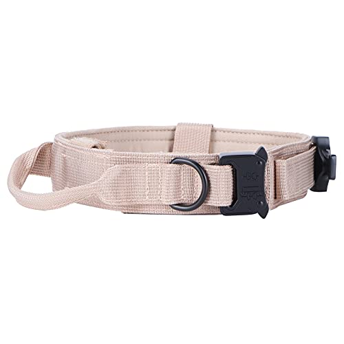 RYTTGOP Hundehalsband mit Metallschnalle, Hundehalsband mit Metallschnalle, taktisches Hundehalsband mit Griff, Hundehalsband für das Training, rutschfestes Hundehalsband, (Khaki) von RYTTGOP