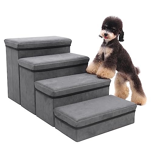 Faltbare Hundetreppe mit 4 Ebenen, Haustiertreppe, für kleine, mittelgroße Hunde, Haustiertreppe, Aufbewahrungsstepper für hohe Betten, Sofa (4 Stufen) von RYpetmia