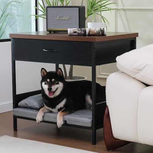 Modernes Hundebett Beistelltisch mit Aufbewahrungsschublade, offenes Design, Hundekäfig-Möbel, abnehmbar, waschbar, multifunktional, Nachttisch für kleine, mittelgroße Hunde, Innenbereich, Schwarz von RYpetmia