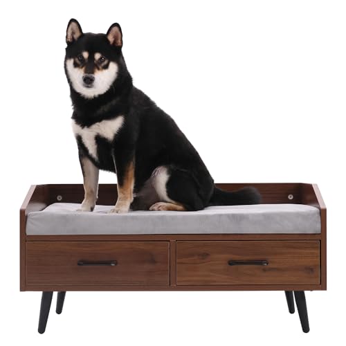 RYpetmia Erhöhtes Hundebett mit Matratze, erhöhtes Holzbett für den Innenbereich, für große, mittelgroße und kleine Hunde, Katzen (grau) von RYpetmia