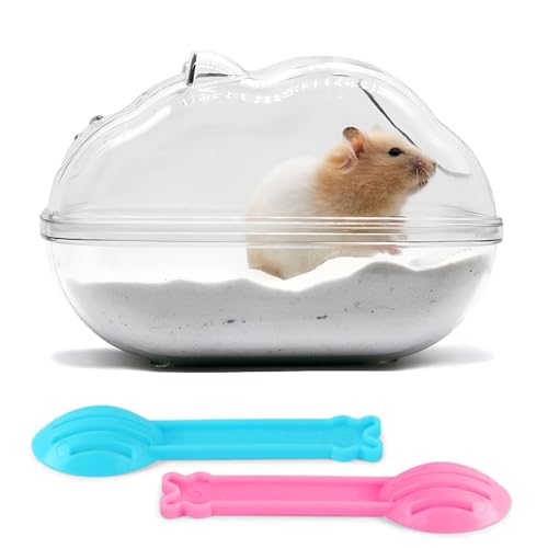 RZMZBY Hamster Bad Waschraum, Sandbad Hamster mit 2 Schaufel Kleintier Badewanne Sauna Toilette Box, Clear Cute Kunststoff Haustier Badewanne Container für Hamster, Gerbil und Kleintier von RZMZBY