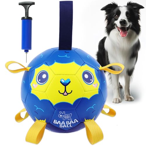 Race&Herd BaaBaa Ball, Hunde-Fußball mit Riemen, 20,3 cm Herding Ball für Hunde, Fußball für Hunde, Hütebälle für Rinder, Herding Ball für australischen Schäferhund, Collie-Ball für Hütehunde von Race&Herd