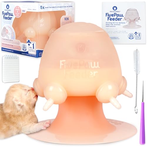 Race&Herd FivePaw Kitten Puppy Feeder für mehrere Welpen von 5 | Welpenflaschen zum Stillen von Welpenmilch – Welpen-Nippel-Futterspender aus Silikon mit Brustwarzen (30 ml, natürlich) von Race&Herd